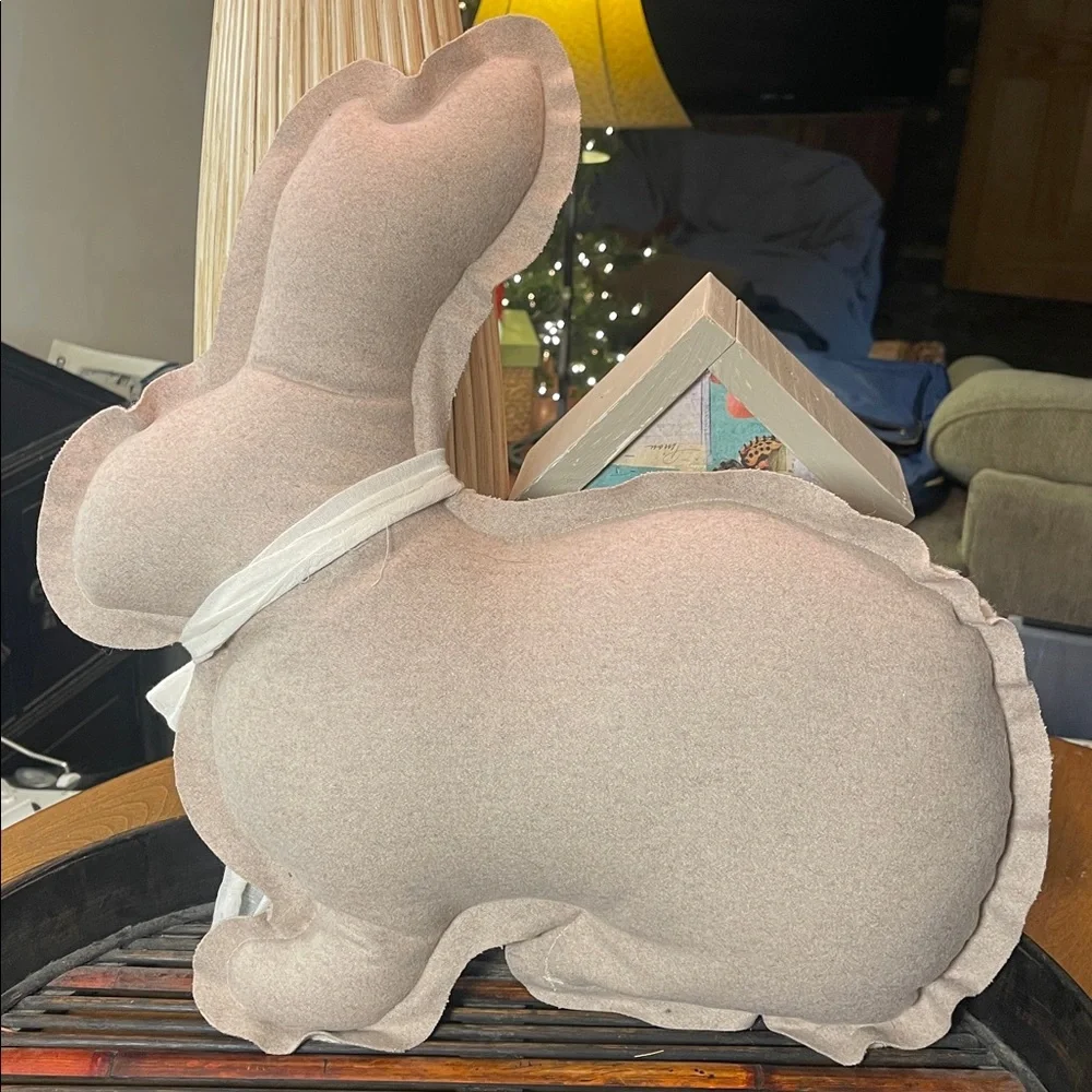 Homemade Charming Cream Bunny Pillow with Patchwork Quilted Heart
